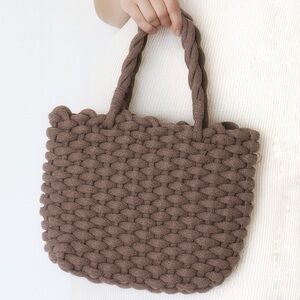 Zara Woven Braid Rope Taupe Shopping Tote Bag